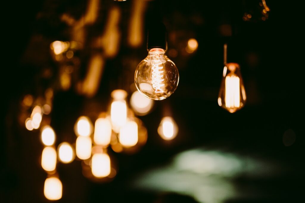 vintage light bulbs in bar
